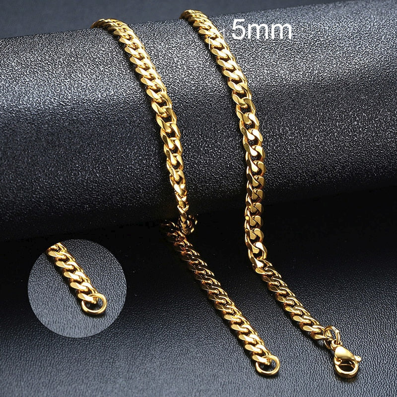 Vnox Cuban Chain Necklace for Men Women, Basic Punk Stainless Steel Curb Link Chain Chokers,Vintage Gold Tone Solid Metal Collar alfamoba