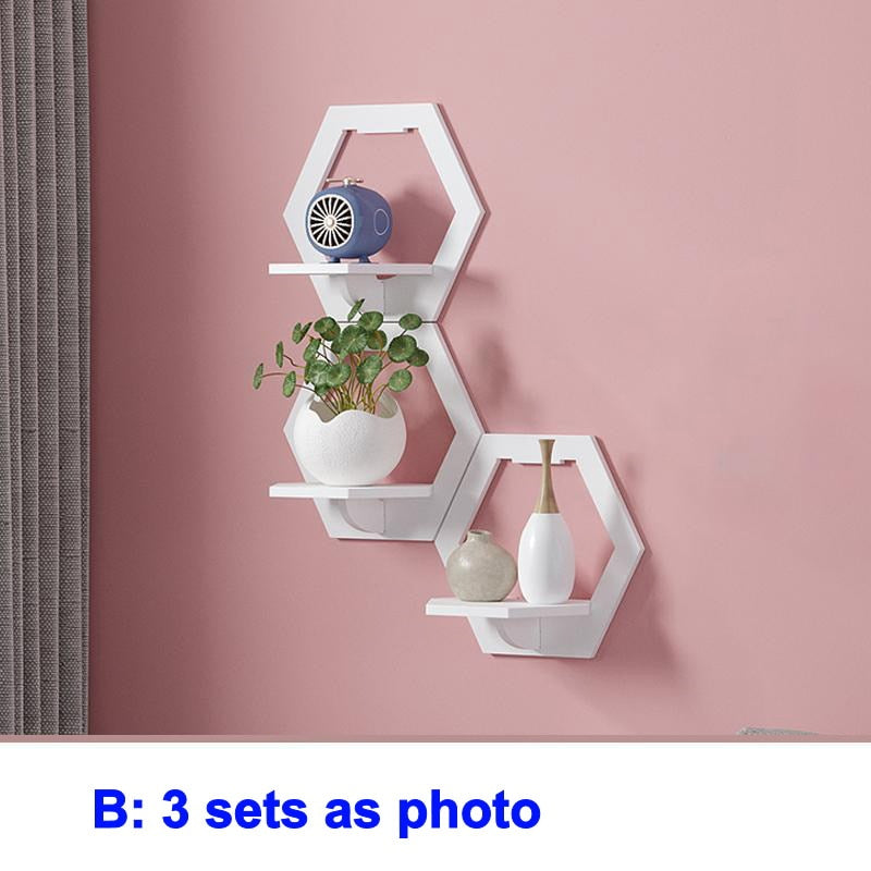 Wall shelf free punching wall-mounted TV background wall hanger bedroom balcony bedside wall creative flower pot stand alfamoba