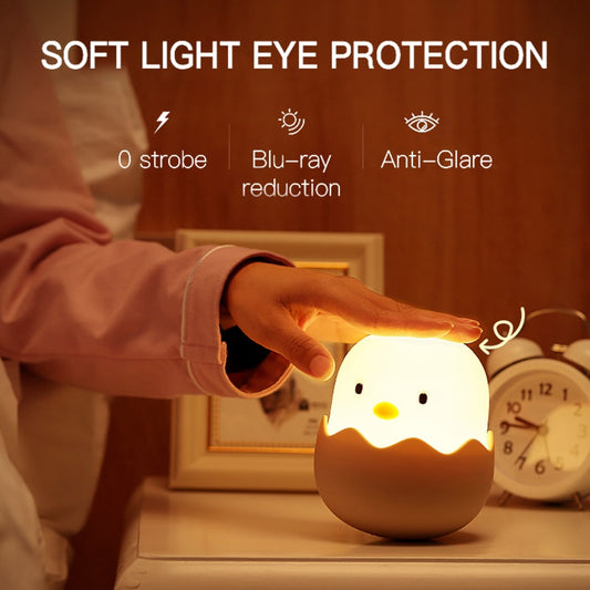 LED Cute Night Light Soft Silicone USB Charging Children Bedside Chick Touch Night Lamp For Kids Bedroom Animal Decor Gift alfamoba