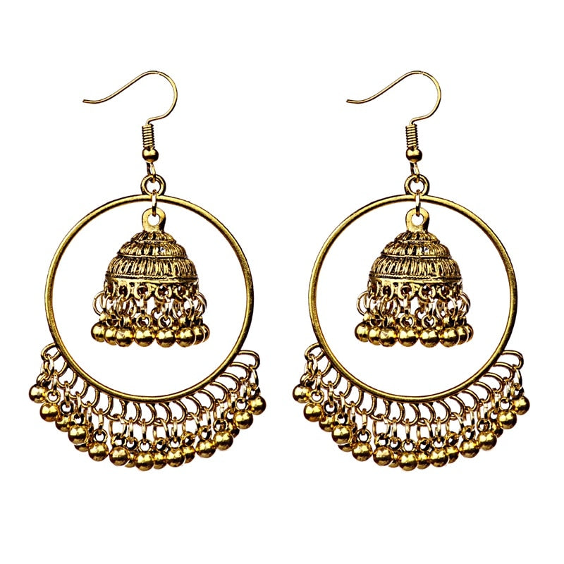 2021 Antique Gold Boho Big Round Circle Gypsy Tribal Indian Drop Earrings For Women Vintage Bell Tassel Earring Womens Jewellery alfamoba