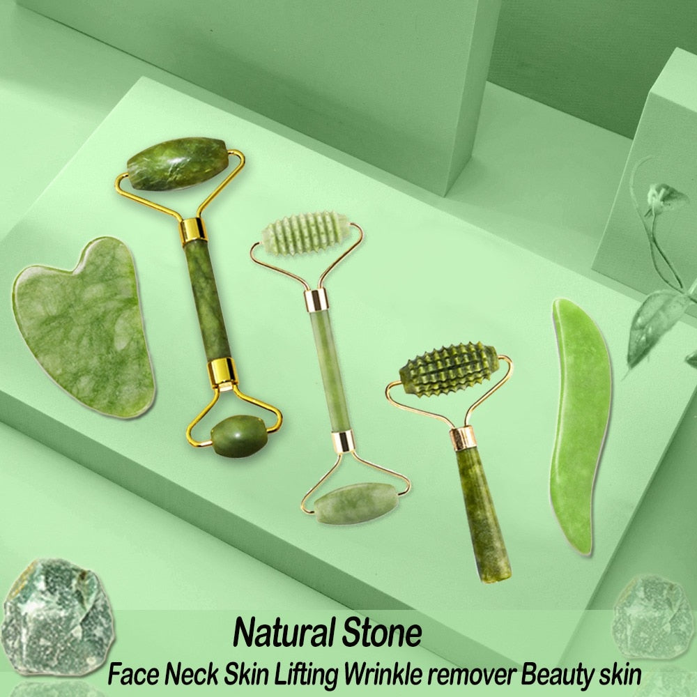 Natural Face Massager Gua Sha Jade Roller Face Massage Tool Set Face For Massager Guasha Facial Neck Skin Beauty Care Set alfamoba