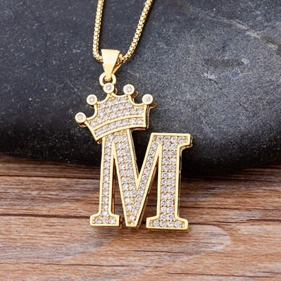 New Luxury Copper Zircon A-Z Crown Alphabet Pendant Chain Necklace Punk Hip-Hop Style Fashion Woman Man Initial Name Jewelry alfamoba