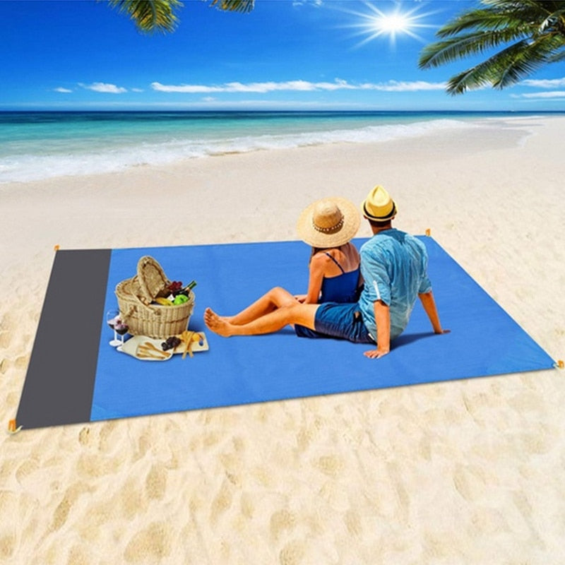 2x2.1m Waterproof Pocket Beach Blanket Folding Camping Mat Mattress Portable Lightweight Mat Outdoor Picnic Mat Sand Beach Mat alfamoba