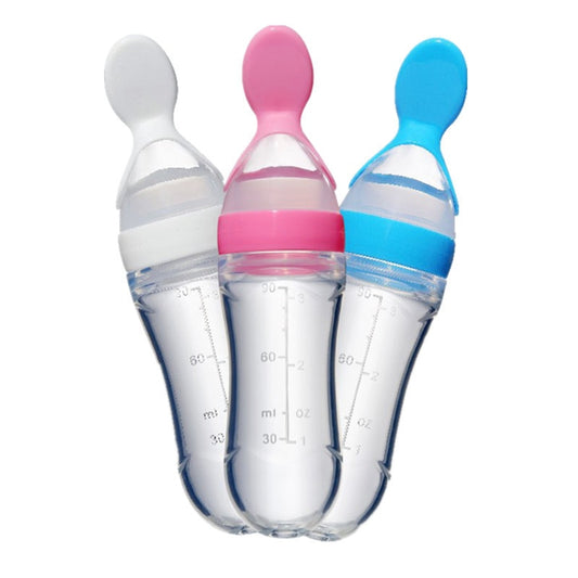 Squeezing Feeding Bottle Silicone Newborn Baby Training Rice Spoon Infant Cereal Food Supplement Feeder Safe Tableware Tools alfamoba