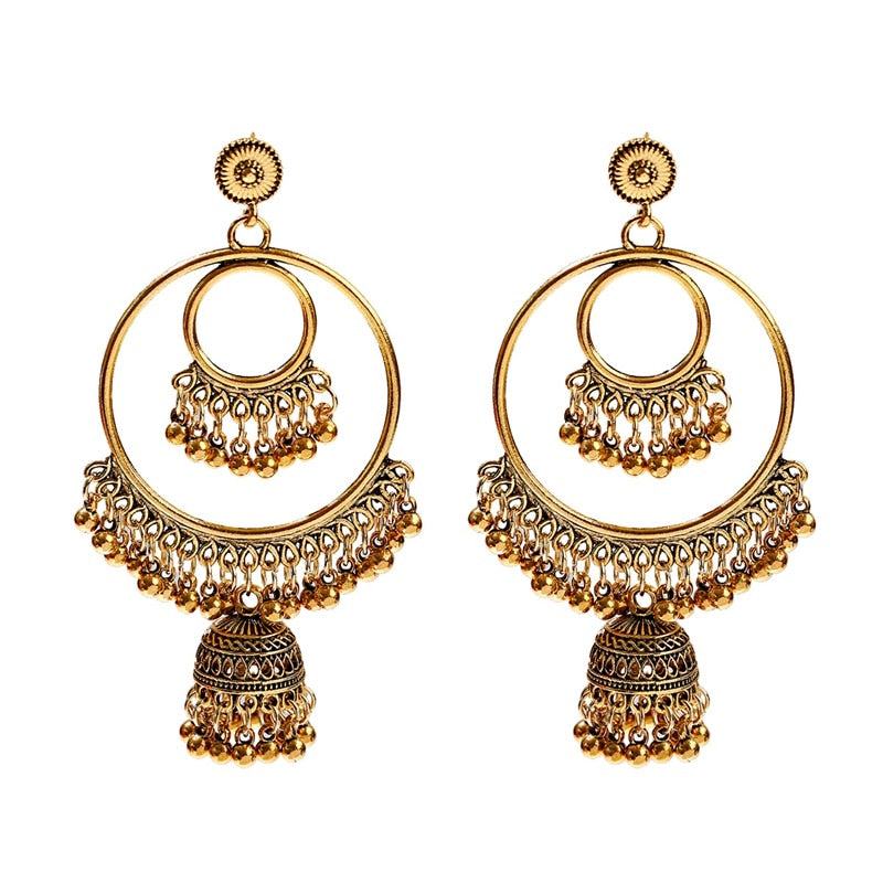 2021 Antique Gold Boho Big Round Circle Gypsy Tribal Indian Drop Earrings For Women Vintage Bell Tassel Earring Womens Jewellery alfamoba