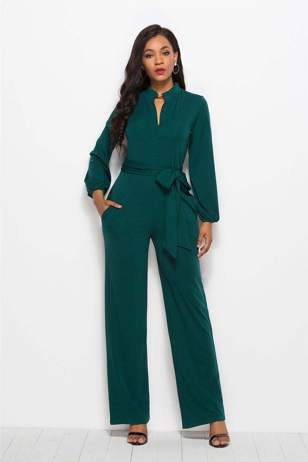 Women bandage long sleeve v-neck wide leg pants rompers women jumpsuit sexy jumpsuits for women 2018 women jumpsuit  romper alfamoba