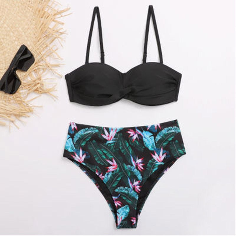 Striped Lace Ruffle Push Up Women Bandeau Swimsuit Female Swimwear Bra Cup Bikini set High Cut Bathing Suit F72 alfamoba