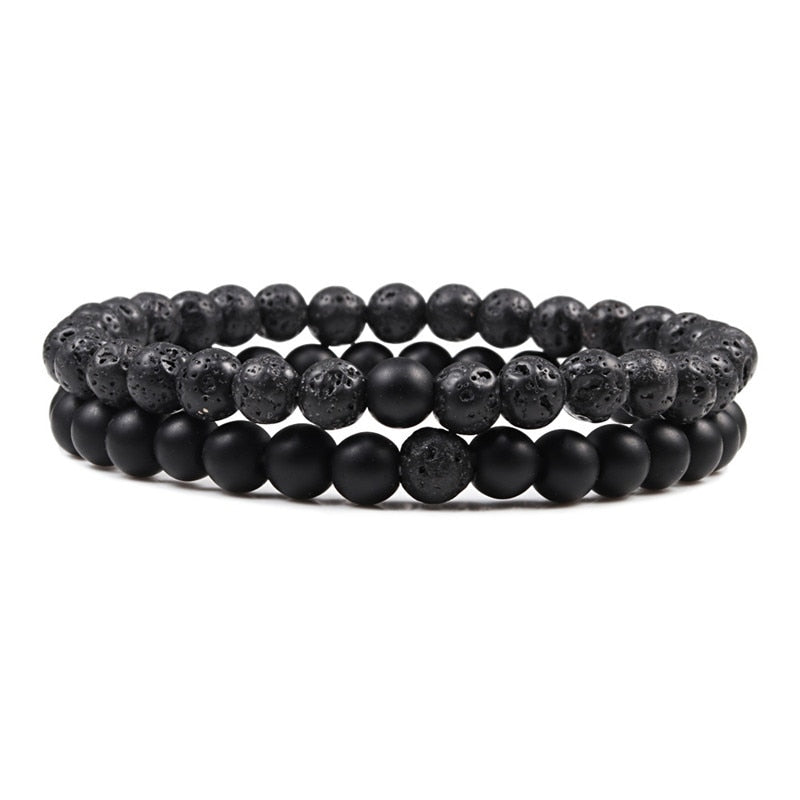 Set Bracelet Couples Distance Black White Natural Lava Stone Tiger Eye Beaded Yoga Bracelets for Men Women Elastic Rope Jewelry alfamoba