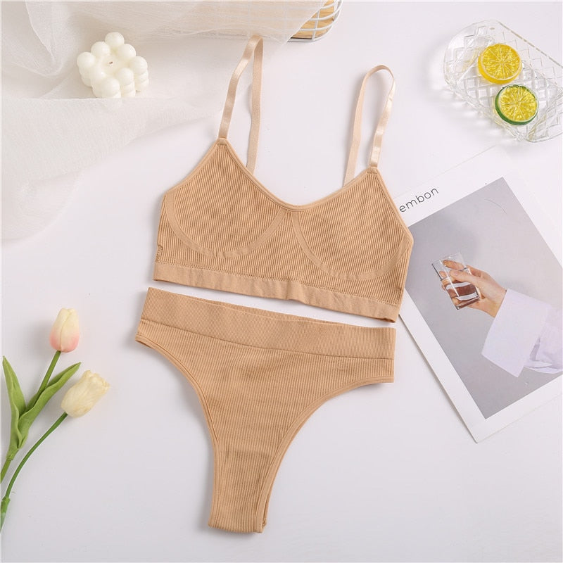 FINETOO Seamless Tanks Tops Panties Set Female Underwear Wireless Bra Crop Top Women Low-rise Underpants Soft Bralette Lingerie alfamoba