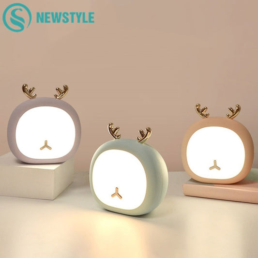 Cute Pet Night Light Deer Bunny Nursey Light For Kid Baby Stepless Touch USB Rechargeable Table Lamp Home Decoration alfamoba