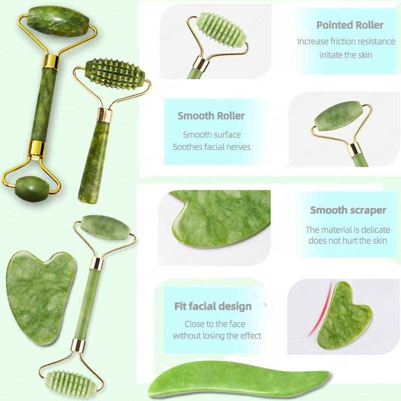 Natural Face Massager Gua Sha Jade Roller Face Massage Tool Set Face For Massager Guasha Facial Neck Skin Beauty Care Set alfamoba