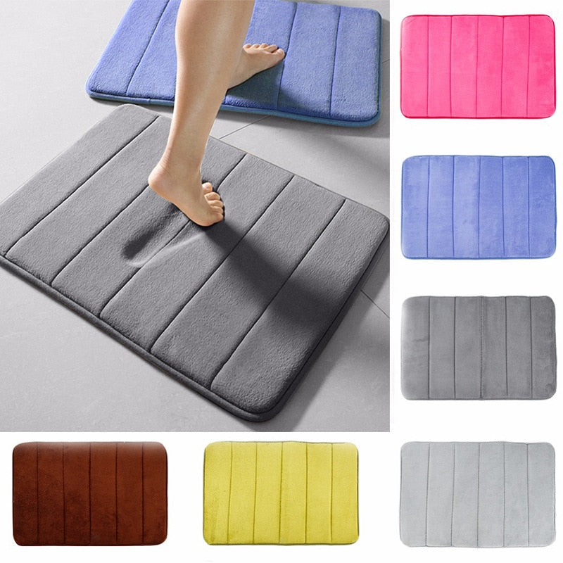 Home Bath Mat Coral Fleece Bathroom Carpet Water Absorption Non-slip Memory Foam Absorbent Washable Rug Toilet Floor Mat alfamoba