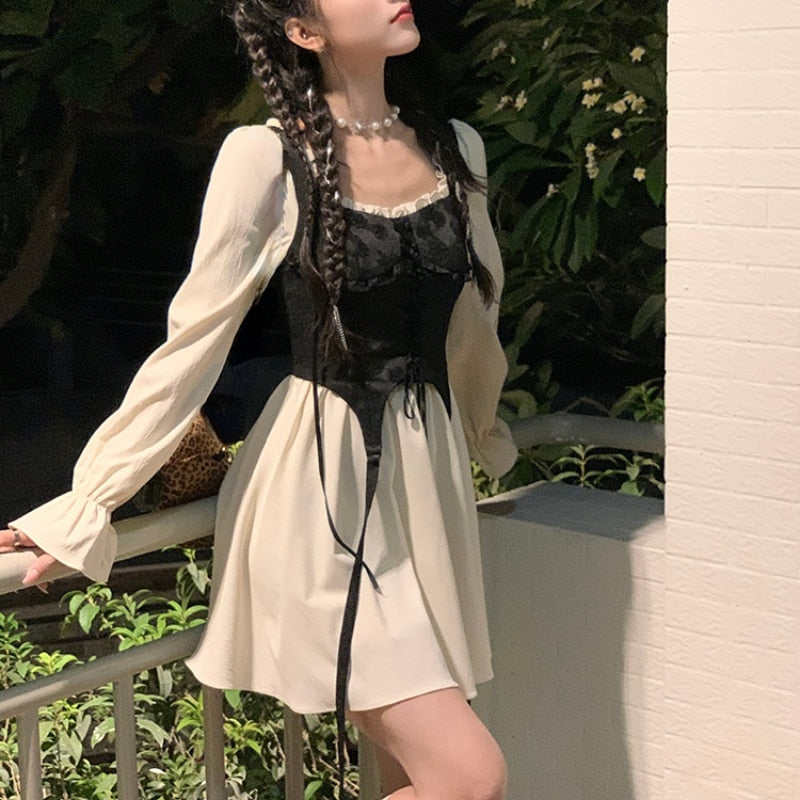 Vintage Lolita Dress Party Women Casual Long Sleeve Elegant Y2k Mini Dress Kawaii Clothing One Piece Dress Korean 2022 Spring alfamoba