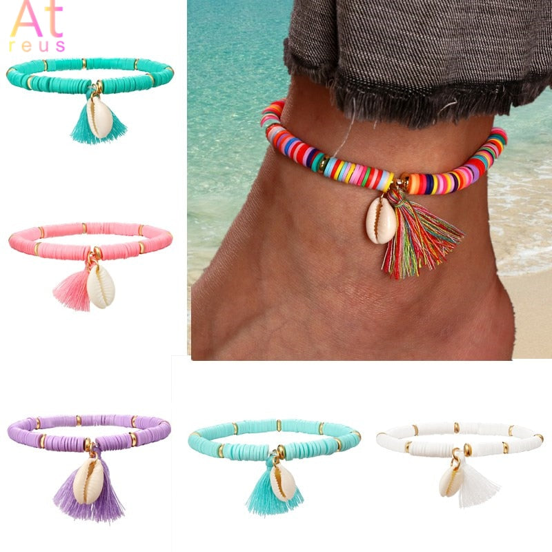 Multicolor Tassel Anklet Bohemian Jewelry For Women Acrylic Beaded Elastic Chain Ankle Chain Leg Foot Chain alfamoba