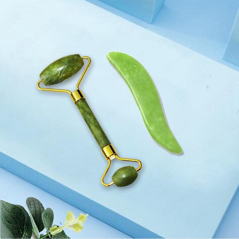 Natural Face Massager Gua Sha Jade Roller Face Massage Tool Set Face For Massager Guasha Facial Neck Skin Beauty Care Set alfamoba