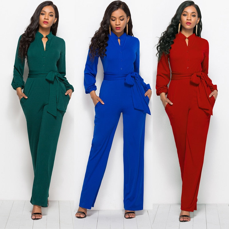 Women bandage long sleeve v-neck wide leg pants rompers women jumpsuit sexy jumpsuits for women 2018 women jumpsuit  romper alfamoba