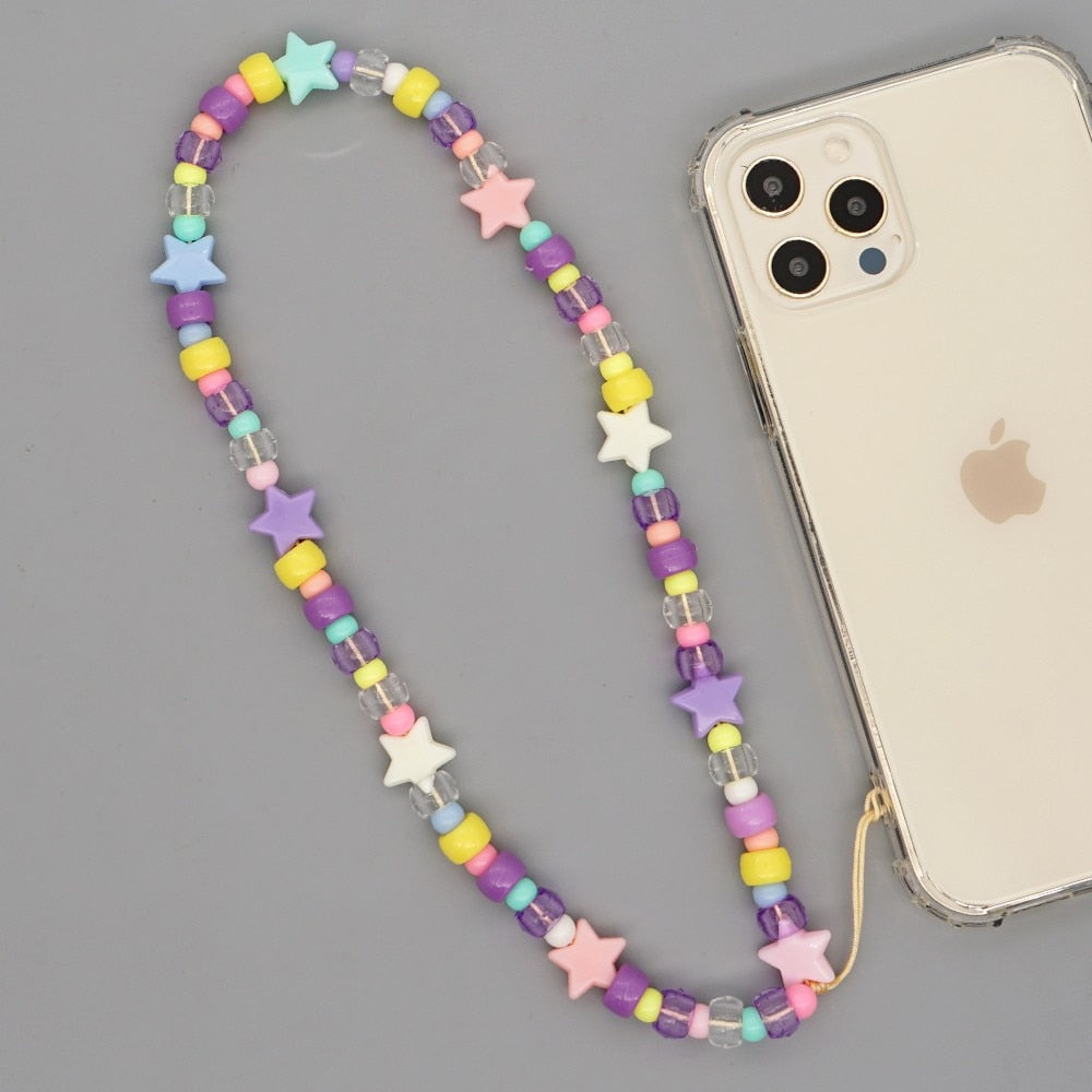 Shinus Heishi Disc Beads Crystal Chain For Phone Mobile Phone Lanyard Smile Cell Phone Chains 2021 LOVE Letter String Wristband alfamoba