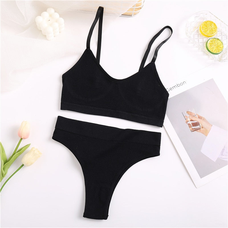 FINETOO Seamless Tanks Tops Panties Set Female Underwear Wireless Bra Crop Top Women Low-rise Underpants Soft Bralette Lingerie alfamoba