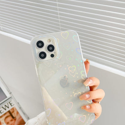 Fashion Gradient Laser Love Heart Pattern Clear Phone Case For iPhone 11 12 Pro Max X XS XR 7 8 Plus SE 2020 Shockproof Bumper alfamoba