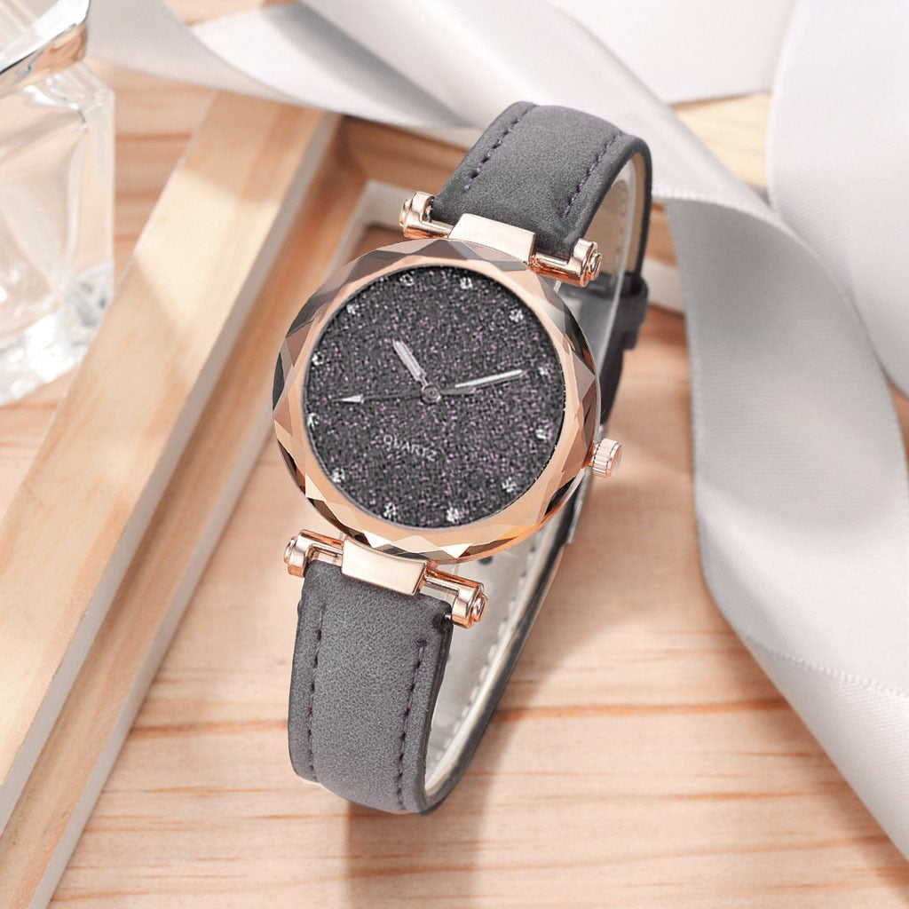 Casual Women Romantic Starry Sky Wrist Watch bracelet Leather Rhinestone Designer Ladies Clock Simple Dress Gfit  Montre Femme alfamoba