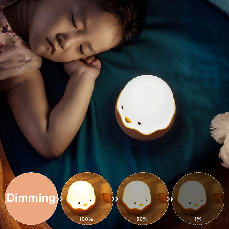 LED Cute Night Light Soft Silicone USB Charging Children Bedside Chick Touch Night Lamp For Kids Bedroom Animal Decor Gift alfamoba