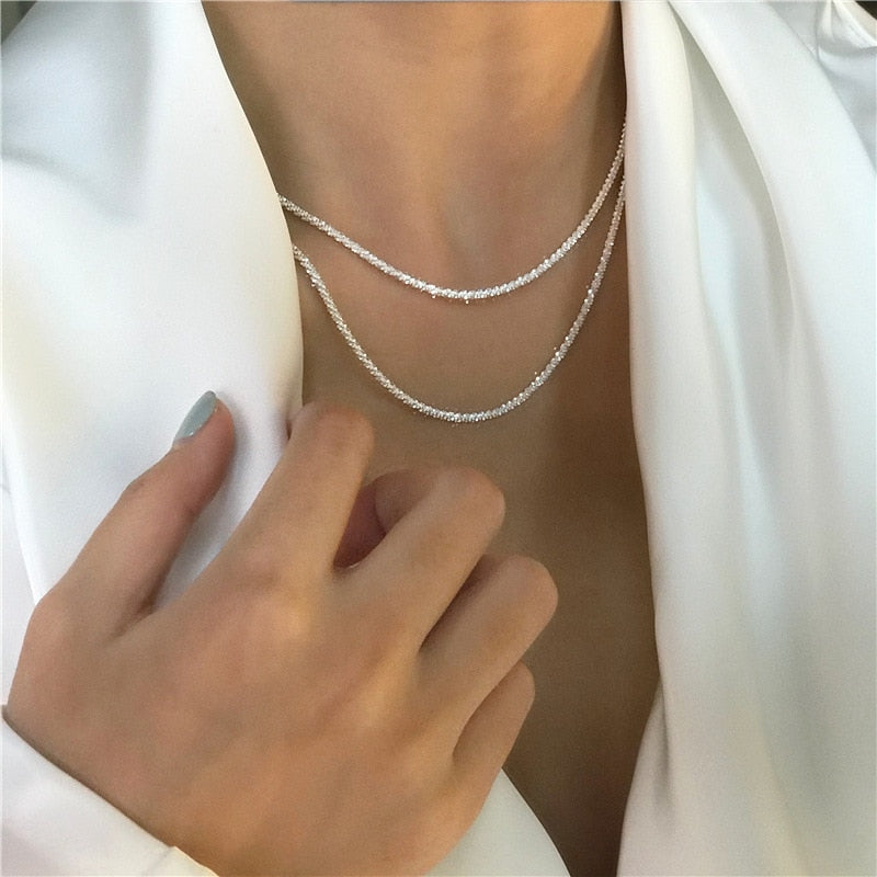 Popular 925 Sterling Silver Sparkling Clavicle Chain Choker Necklace For Women Fine Jewelry Wedding Party Birthday Gift alfamoba