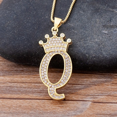 New Luxury Copper Zircon A-Z Crown Alphabet Pendant Chain Necklace Punk Hip-Hop Style Fashion Woman Man Initial Name Jewelry alfamoba