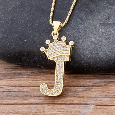 New Luxury Copper Zircon A-Z Crown Alphabet Pendant Chain Necklace Punk Hip-Hop Style Fashion Woman Man Initial Name Jewelry alfamoba