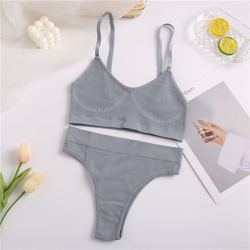 FINETOO Seamless Tanks Tops Panties Set Female Underwear Wireless Bra Crop Top Women Low-rise Underpants Soft Bralette Lingerie alfamoba