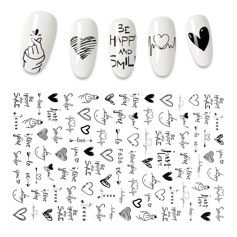 The New 3D Nail Sticker Cool English Letter stickers for nail  Foil Love Heart Design Nails Accessories Fashion Manicure Sticker alfamoba