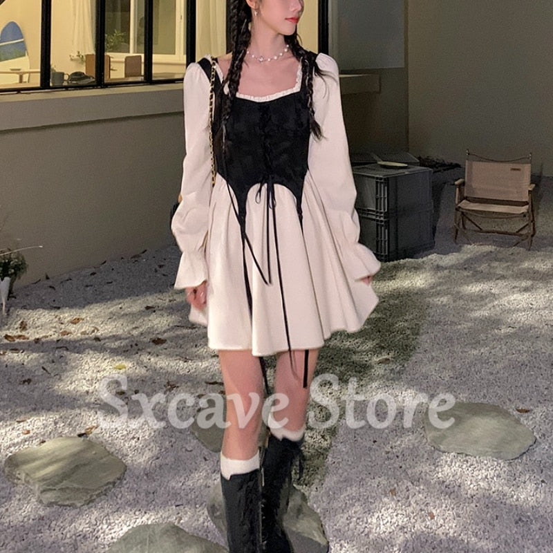 Vintage Lolita Dress Party Women Casual Long Sleeve Elegant Y2k Mini Dress Kawaii Clothing One Piece Dress Korean 2022 Spring alfamoba