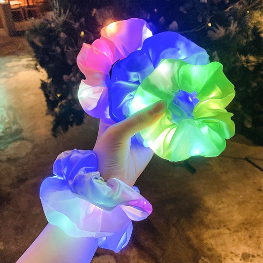 Kids Baby Girls LED Luminous Scrunchies Hairband Ponytail Holder Glow Headwear Elastic Hair Bands Solid Color Hair Accessories alfamoba