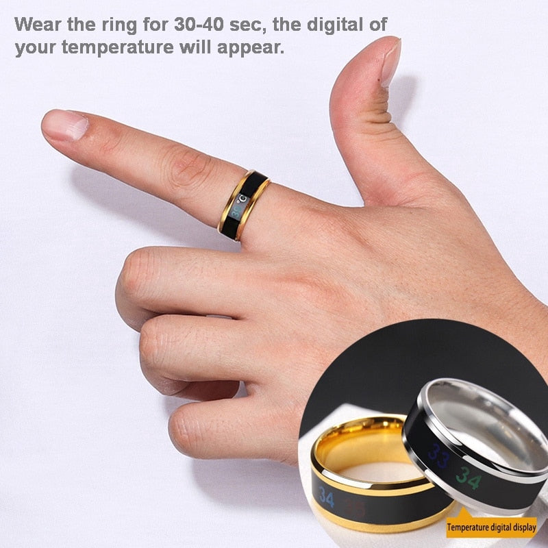 Smart Sensor Body Temperature Ring Stainless Steel Fashion Display Real-time Temperature Test Finger Rings alfamoba