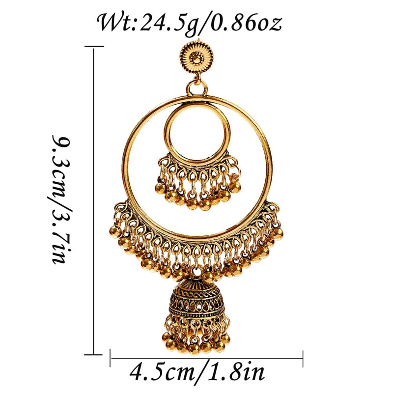 2021 Antique Gold Boho Big Round Circle Gypsy Tribal Indian Drop Earrings For Women Vintage Bell Tassel Earring Womens Jewellery alfamoba