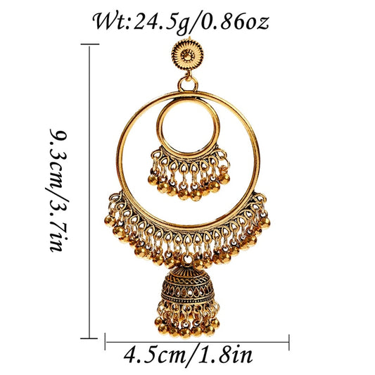 2021 Antique Gold Boho Big Round Circle Gypsy Tribal Indian Drop Earrings For Women Vintage Bell Tassel Earring Womens Jewellery alfamoba