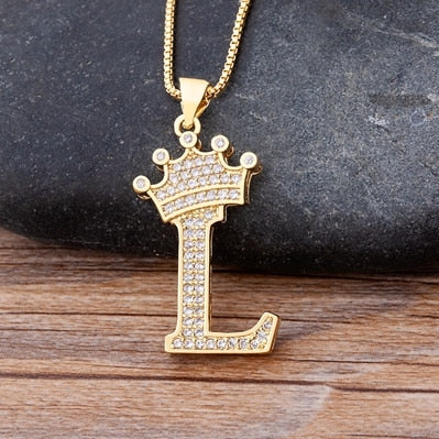 New Luxury Copper Zircon A-Z Crown Alphabet Pendant Chain Necklace Punk Hip-Hop Style Fashion Woman Man Initial Name Jewelry alfamoba