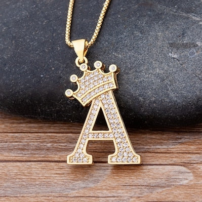 New Luxury Copper Zircon A-Z Crown Alphabet Pendant Chain Necklace Punk Hip-Hop Style Fashion Woman Man Initial Name Jewelry alfamoba