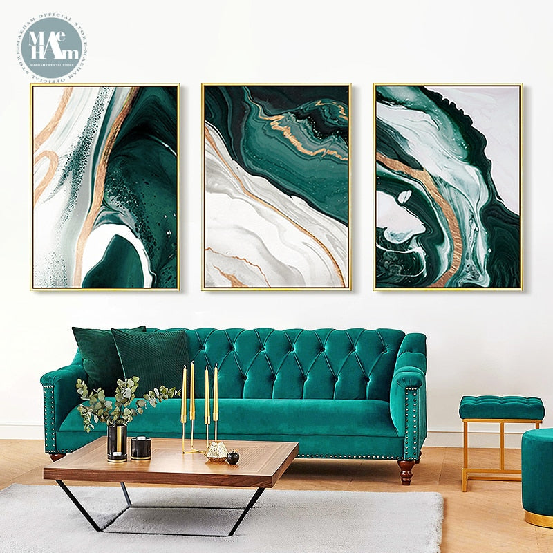 Modern Abstract Gold foil lines Green Canvas Art Paintings For Living Room Bedroom Posters And Prints Wall Poster Home Decor alfamoba