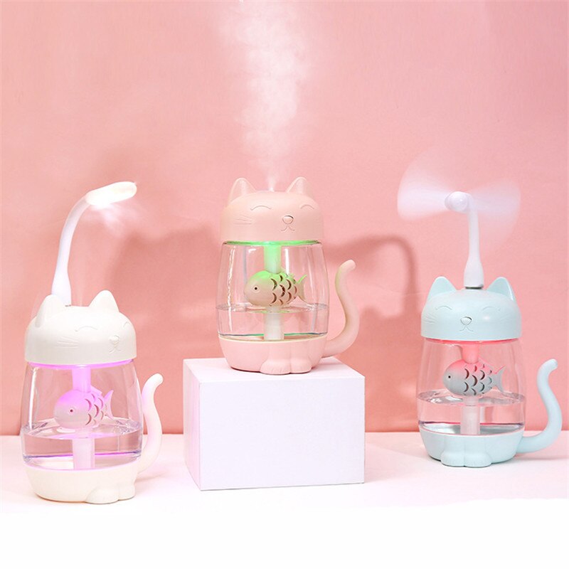 Three-in-one cat humidifier, colorful lights, cat Xiaoyu office desktop USB mini humidifier alfamoba