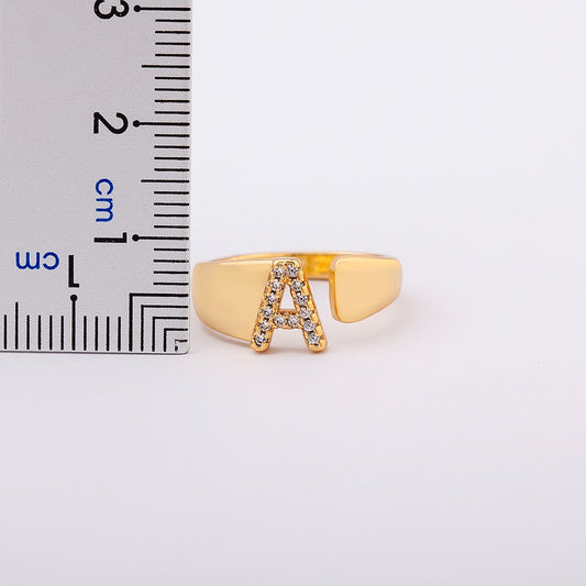 Fashion Chunky Wide Hollow A-Z Letter Gold Color Adjustable Opening Ring Initials Name Alphabet Female Party Wedding Jewelry alfamoba