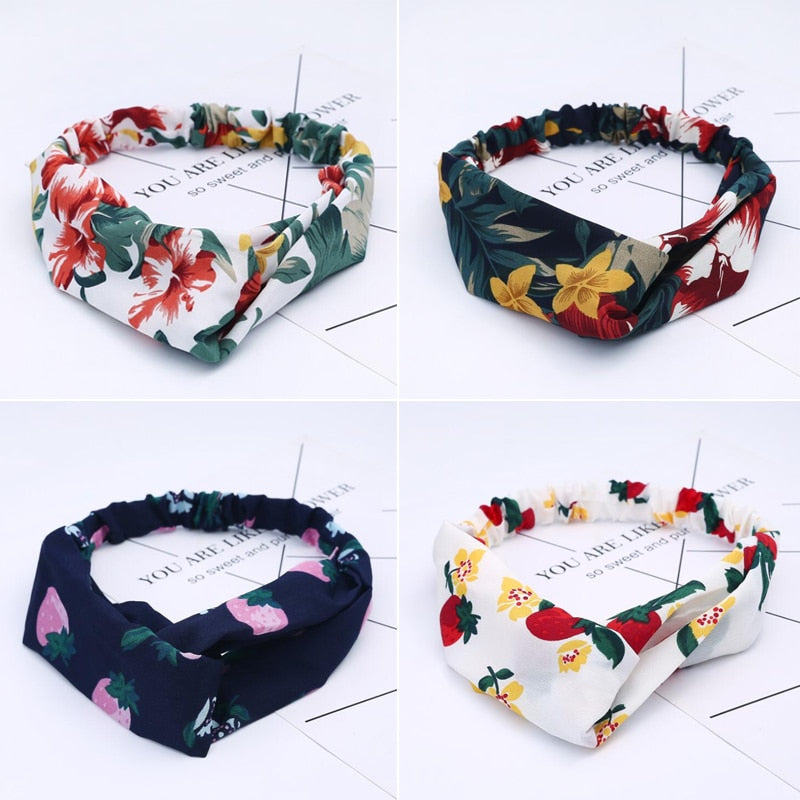 Fashion Women Girls Summer Bohemian Hair Bands Print Headbands Vintage Cross Turban Bandage Bandanas HairBands Hair Accessories alfamoba