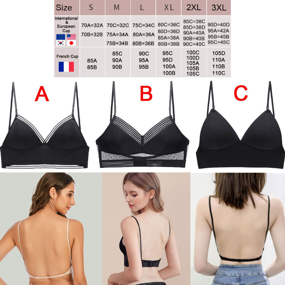 Sexy Backless Bra Lace Deep U Low Back Bralette Thin Cup Brassiere Halter Soft Seamless Elastic Underwear Tank Tops Encaje Mujer alfamoba