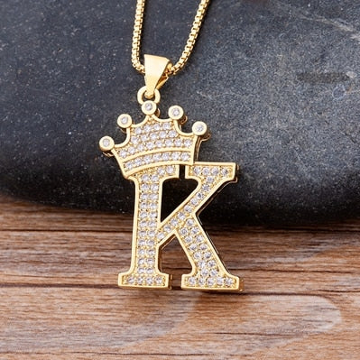 New Luxury Copper Zircon A-Z Crown Alphabet Pendant Chain Necklace Punk Hip-Hop Style Fashion Woman Man Initial Name Jewelry alfamoba