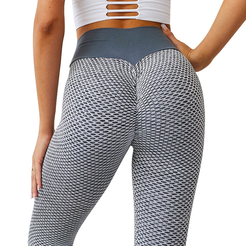 CHRLEISURE Grid Tights Yoga Pants Women Seamless High Waist Leggings Breathable Gym Fitness Push Up Clothing Girl Yoga Pant alfamoba