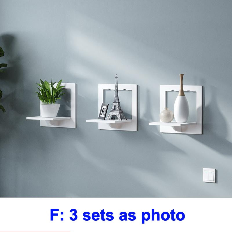 Wall shelf free punching wall-mounted TV background wall hanger bedroom balcony bedside wall creative flower pot stand alfamoba