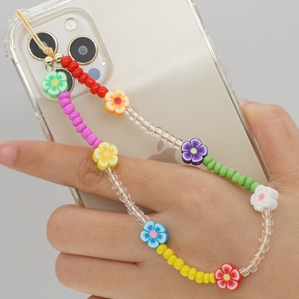 Shinus Heishi Disc Beads Crystal Chain For Phone Mobile Phone Lanyard Smile Cell Phone Chains 2021 LOVE Letter String Wristband alfamoba