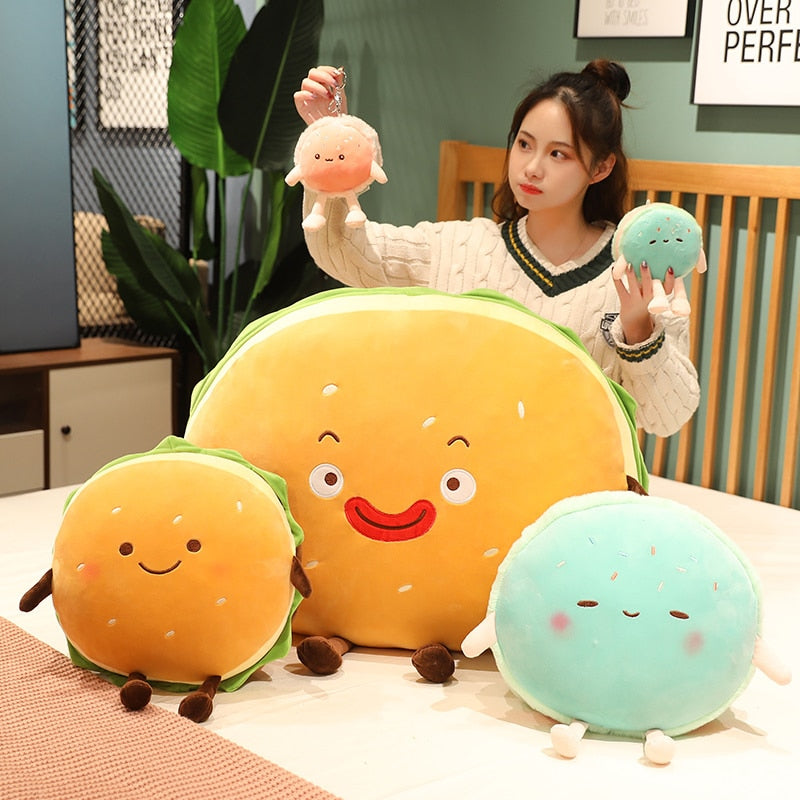 New Creative Plush Soft Hamburger Macaron Pillow Soft Baby Sleeping Toys Sofa Cushion Hand Warmer Bag Pendant For Kids Gifts alfamoba