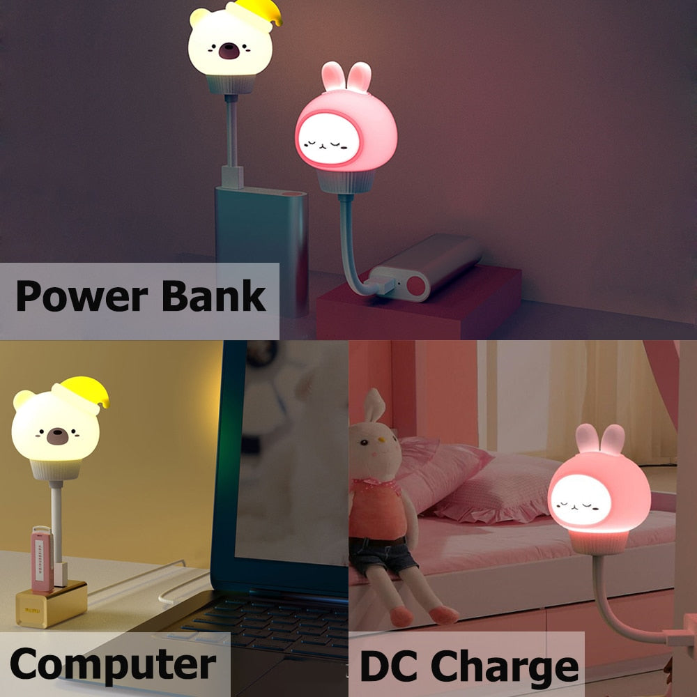 LED Chlidren USB Night Light Cute Cartoon Night Lamp Bear Remote Control for Baby Kid Bedroom Decor Bedside Lamp Christmas Gift alfamoba