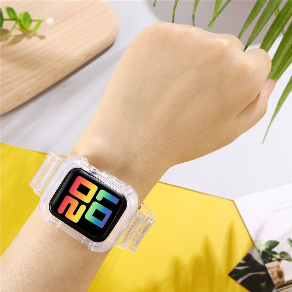 Newest Sport Strap for Apple Watch Band  Series 6 1 2 3 4 5 silicone Transparent  for Iwatch 5 4 Strap 38mm 40mm 42mm 44mm wirst alfamoba