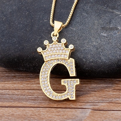 New Luxury Copper Zircon A-Z Crown Alphabet Pendant Chain Necklace Punk Hip-Hop Style Fashion Woman Man Initial Name Jewelry alfamoba